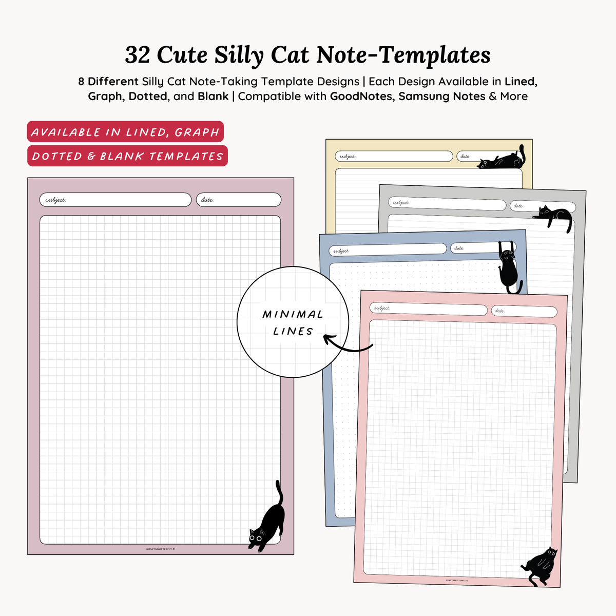 32 Silly Cat Note-Taking Templates