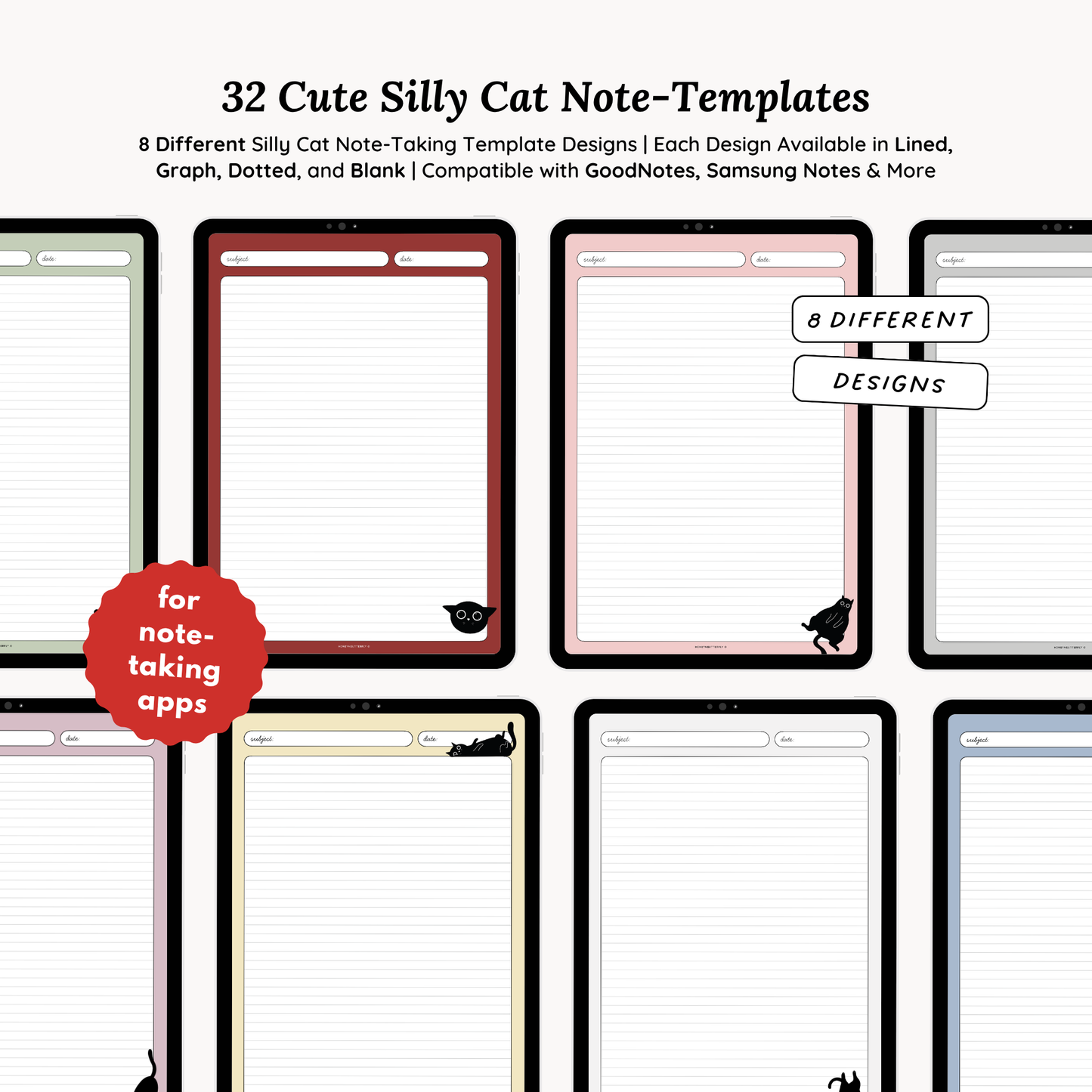 32 Silly Cat Note-Taking Templates