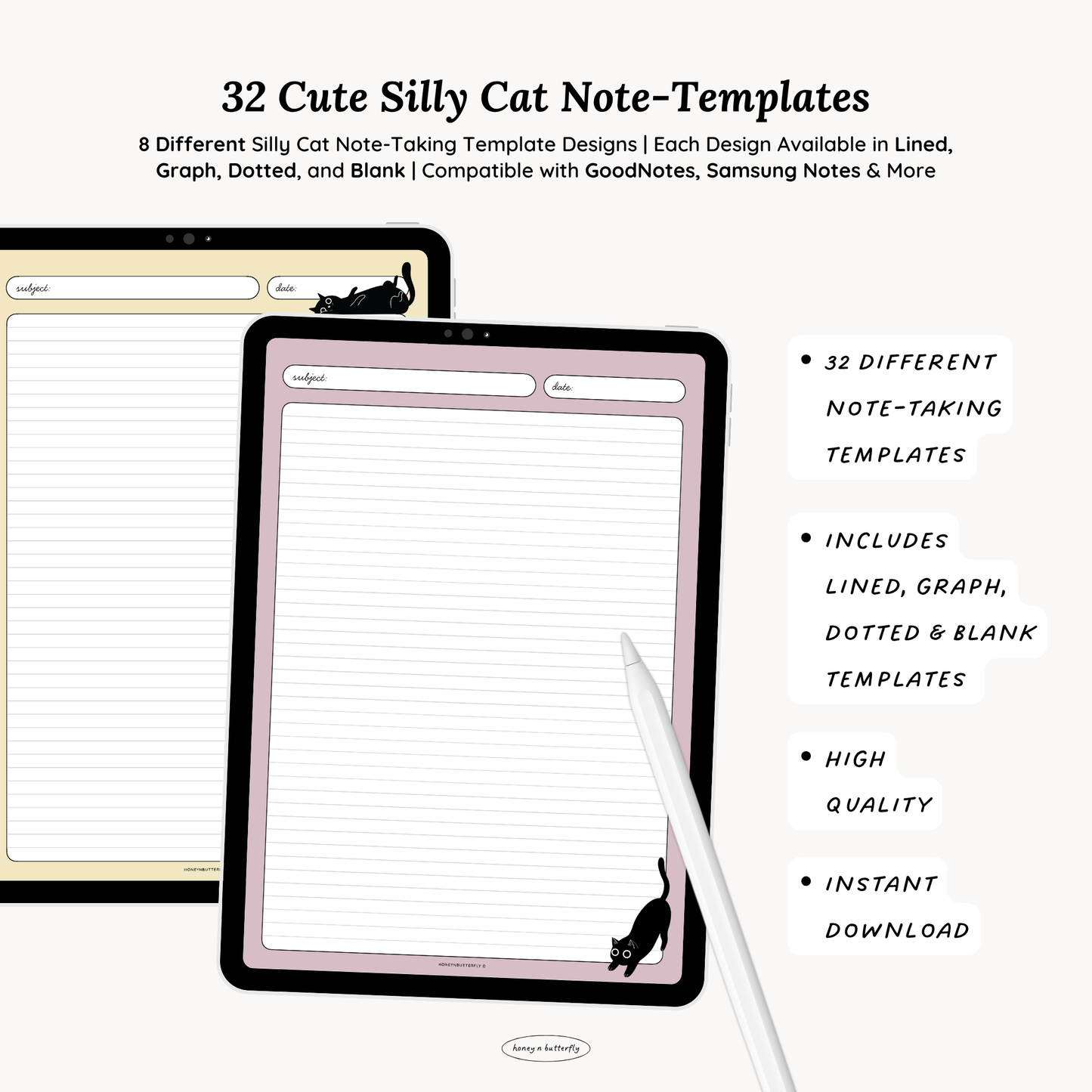 32 Silly Cat Note-Taking Templates